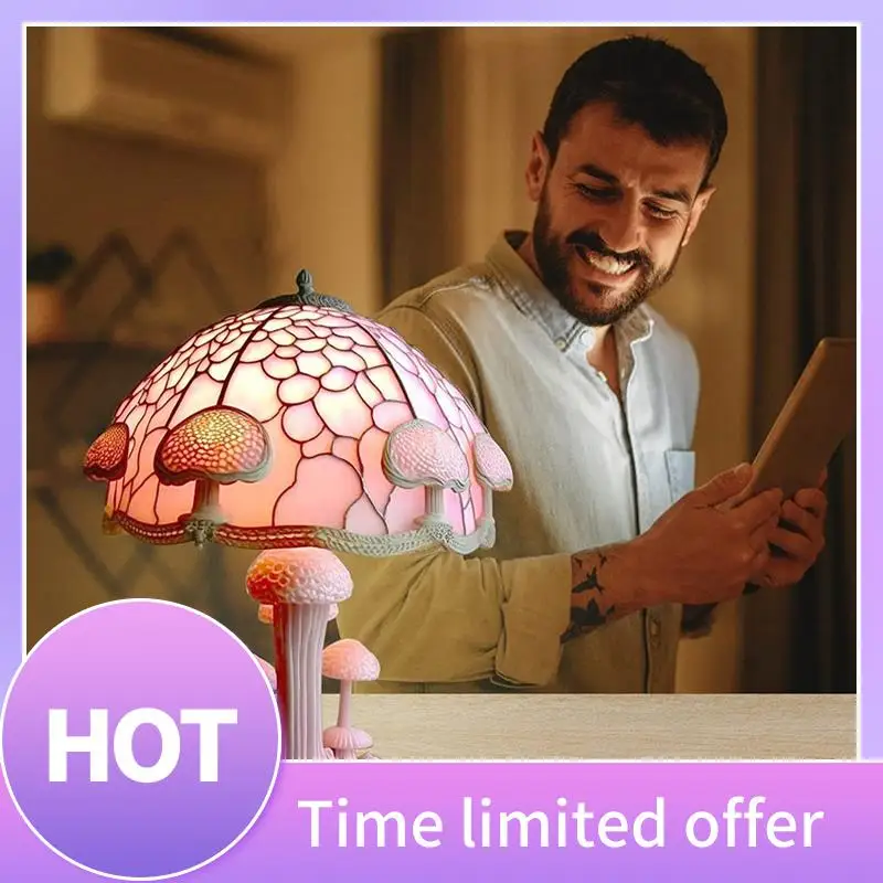 

B69C Creative Stained Glass Mushroom Table Lamp Vintage Animal Plant Series Shaped Resin Bedroom Decora Household