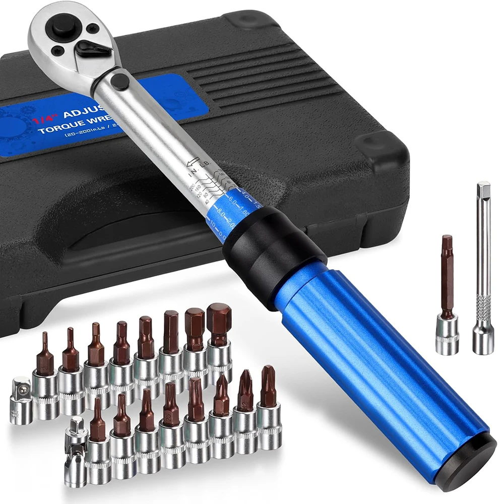 

21/15 Pcs/Set Torque Wrench Set 1/4-inch Drive 2-24N.m Precise Double Scale Repair Tool Kit for Bicycle Motorcycle Cycling
