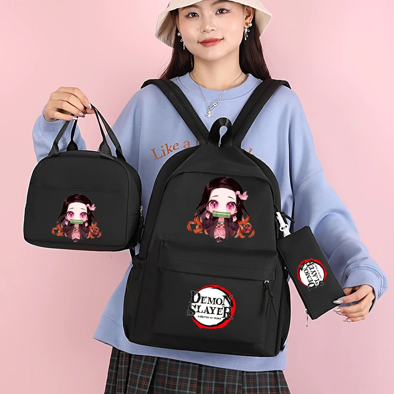 3Pcs/set Demon Slayer Backpack Student Teenager Girl Boy Back To School Schoolbag Women Lunch Bag Children Gift Travel Rucksack