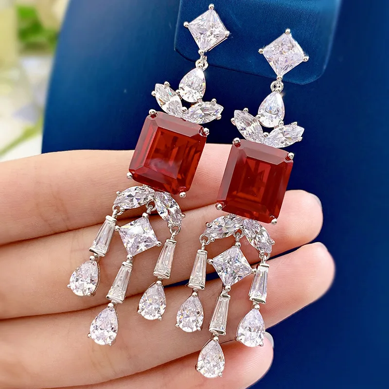 

2024 new S925 pure silver independent design luxury retro style red treasure earrings 12 * 14 high-end earrings for women