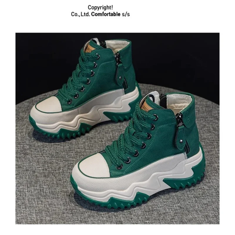 Baskets à plateforme en cuir véritable pour femmes, chaussures noires, bottes de maintien au chaud, bottines d\'hiver, printemps, automne, 2024