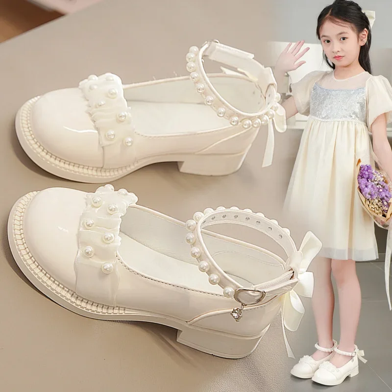 

Girls Leather Shoes Glossy Back Bow Kids Princess Shoes high heels 2025 New Girls Dance Performance Shoes Elegant Sweet Ins