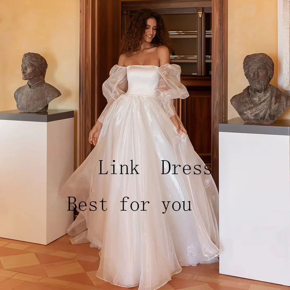 Fashion Boat Neck Wedding Dresses for Ladies Charming Organza Bridal Gowns Exquisite Full Sleeve Vestidos De Novia 2026 Summer