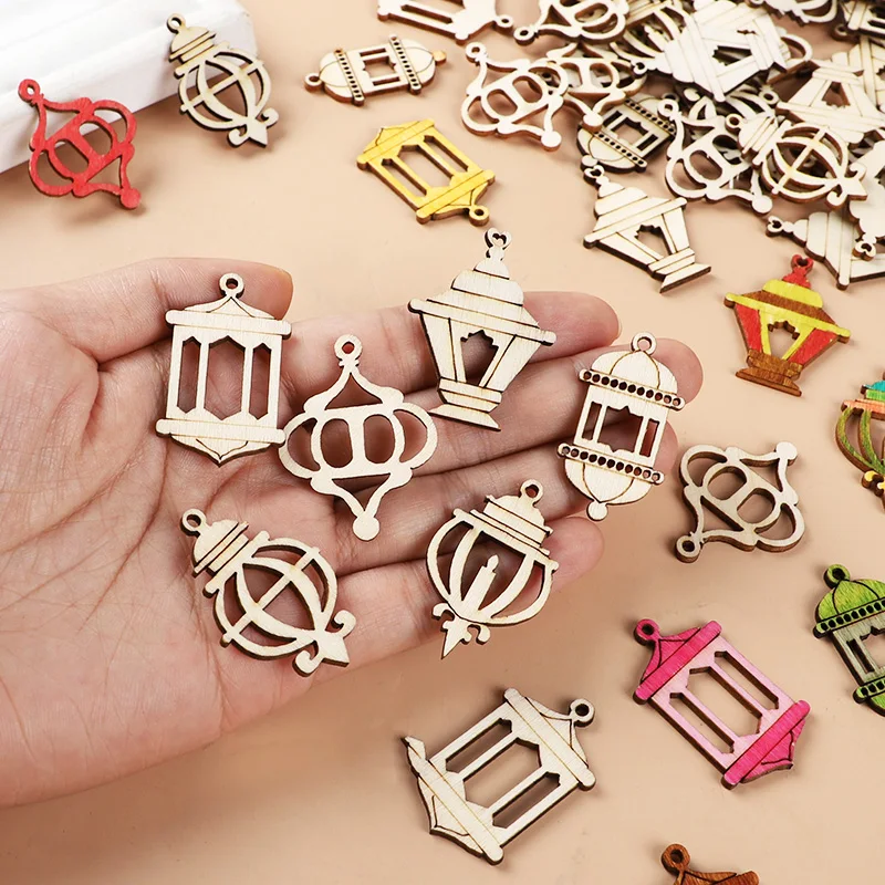 50/100 Stück Eid Mubarak Holzscheiben DIY Geschenk-Bastelset Hängende Ornamente 2026 Ramadan Kareem Muslimische Islamische Party Heimdekoration