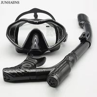 Junhaiins Conjunto de snorkel Máscara de buceo de vidrio templado de silicona antivaho, gafas para adultos Máscara de snorkel a prueba de fugas para hombre