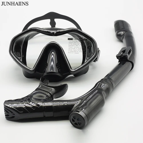 Junhaiins Conjunto de snorkel Máscara de buceo de vidrio templado de silicona antivaho, gafas para adultos Máscara de snorkel a prueba de fugas para hombre