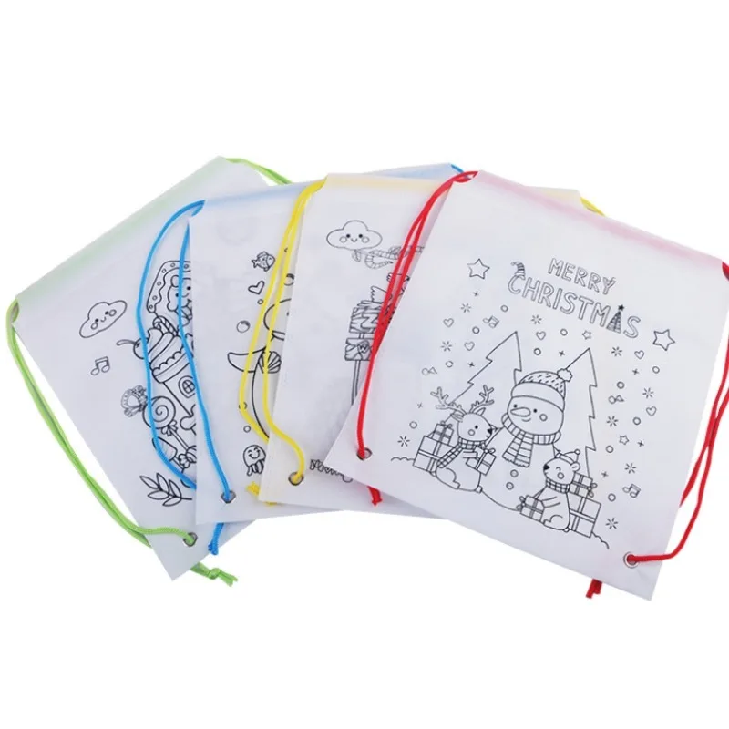 DIY Graffiti Bag with Coloring Markers Handmade Painting Non-Woven Bags for Children Arts Crafts Color Filling Drawing Toy