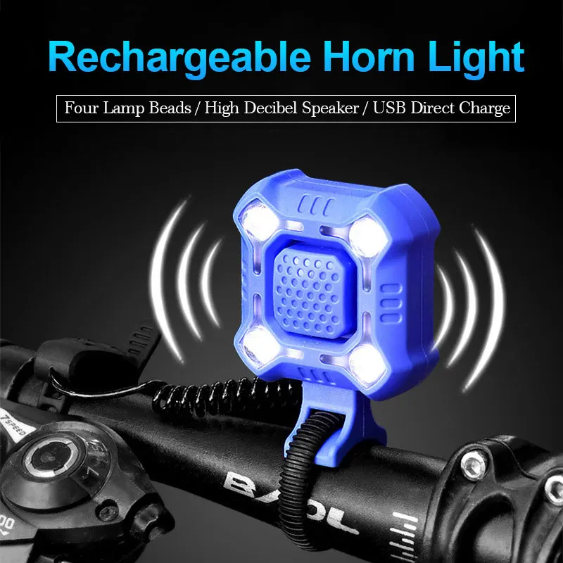 

140 dB Electric Bike Bell 4 Lamp Cycling Light 1200mAh Electric Horn Waterproof USB Charging Loud Alarm Security Mountain Road