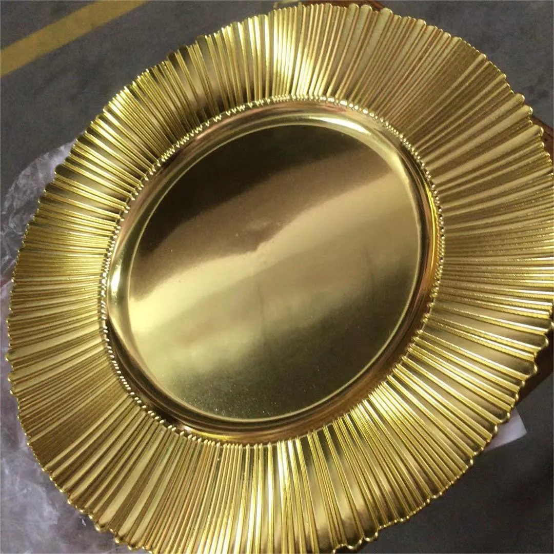13inch Gold Clear Charge Plates Transparent Wedding Hotel Party Round Gold Plastic Charger Plates Wedding Party Table Decoration