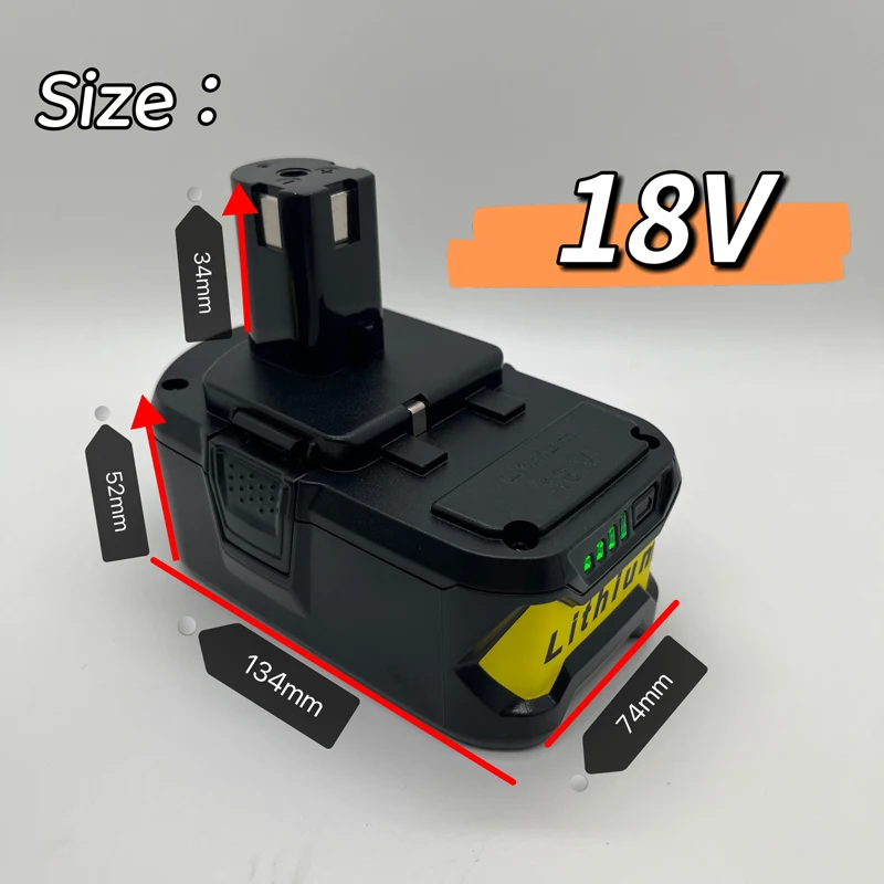 RYOBI ONE+ 用 18V 充電式リチウムイオンバッテリー 高性能、メモリ効果なし、低自己放電、ONE+ ツール P104、P107 に適合
