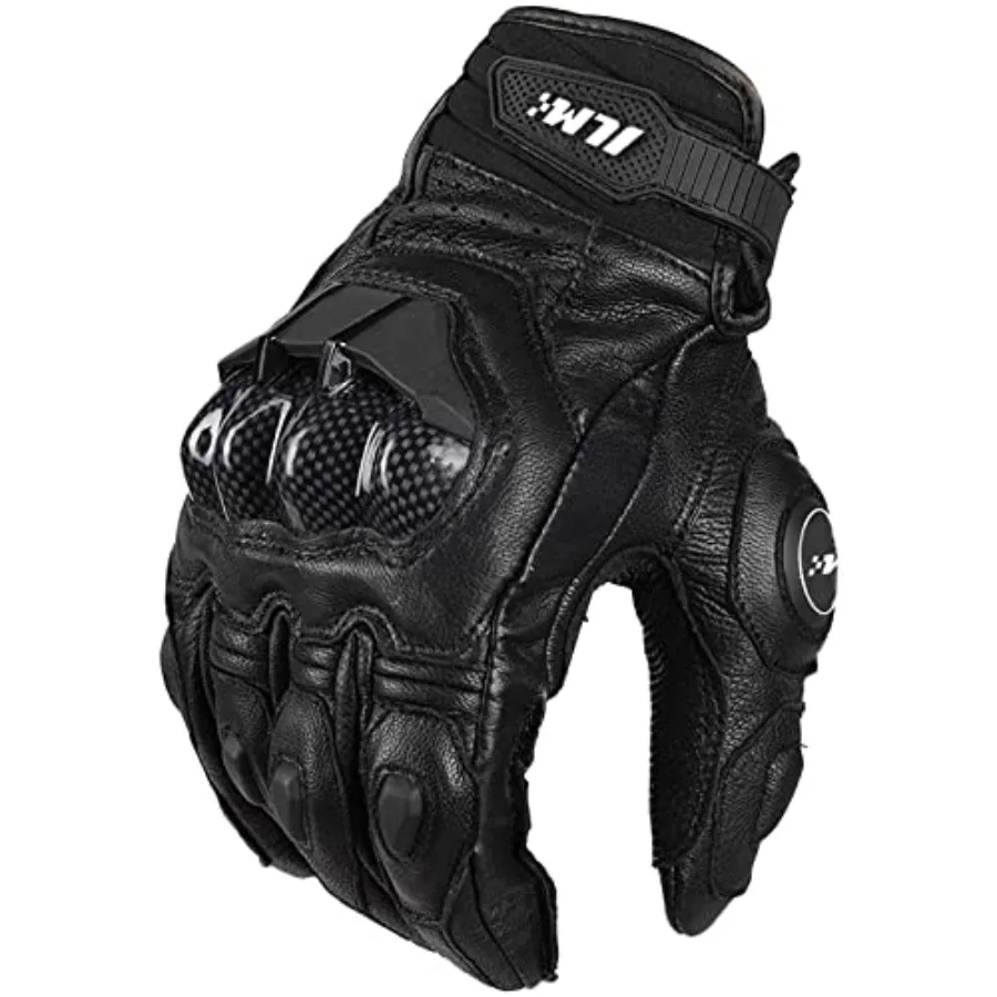 

Motorcycle gloves for airflow, leather material, black color, touchscreen-compatible design