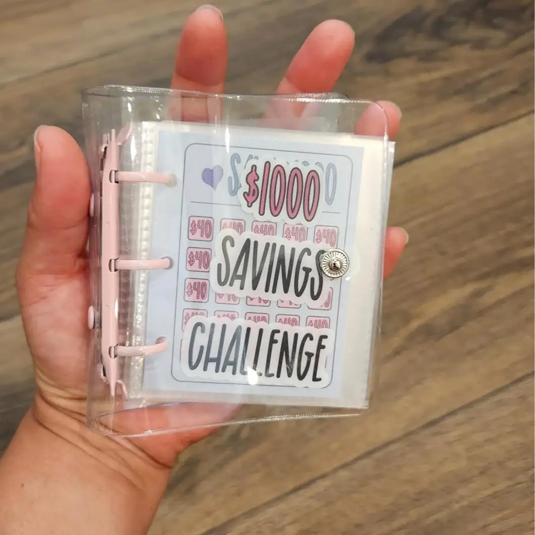 

Mini Binder with Cash Envelopes, 1000 Money Saving Challenge Reusable Budget Book，Easy and Fun Way to Save