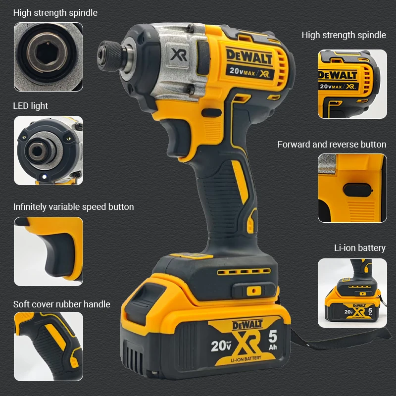 DEWALT DCF887 ประแจไฟฟ้าไร้แปรงถ่าน 205N.m ประแจกระแทกไร้สาย เครื่องมือไฟฟ้าแบบพกพาอเนกประสงค์ สำหรับแบตเตอรี่ 20V