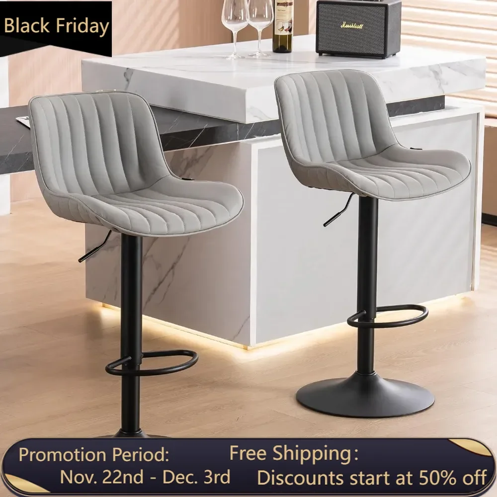 2 modern adjustable swivel bar chairs with backrest, cushioned bar stools, medieval PU leather cushioned bar stools