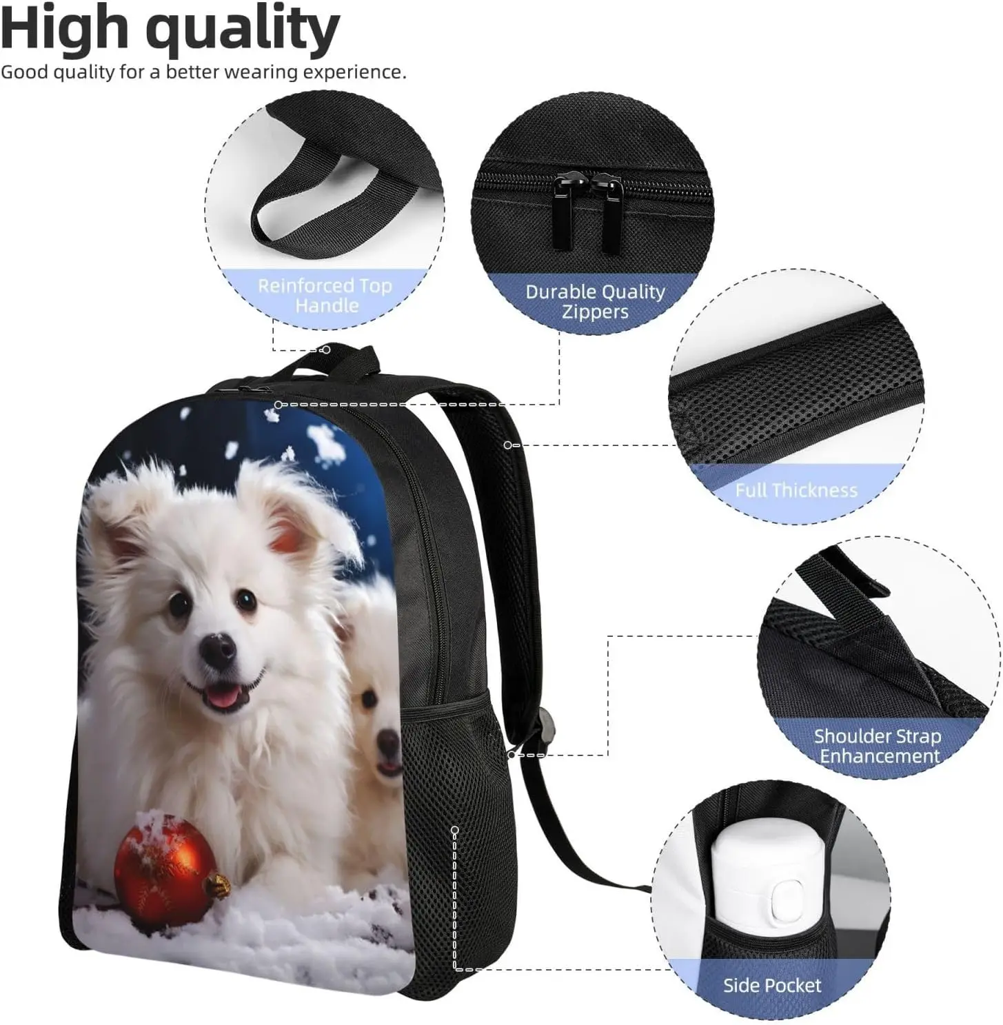 Merry Christmas White Snow Dog Laptop Backpack For Women Men College Backpack Work Business Computer Bag Lightweight Bookbag
