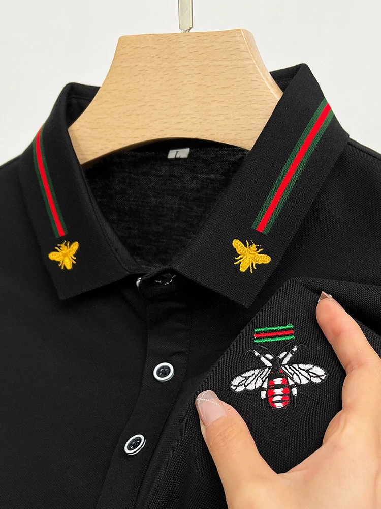 Design Brand Quality Men's Polo Shirt Lapel Bee Embroid Short Sleeved New Summer T-Shirt Business Classic Fashion Trend Menswear