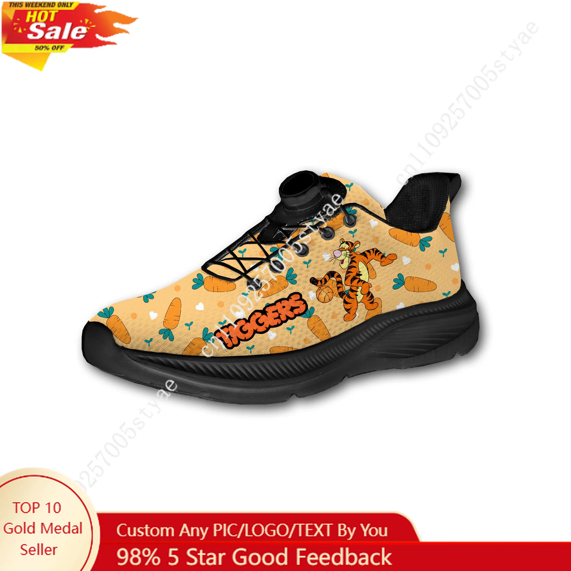 

Tigger Sport Shoes Custom Men Woman Rotating Button No Tie Shoes Design Photo Logo Text Soft Sneakers Unisex Holiday Gifts