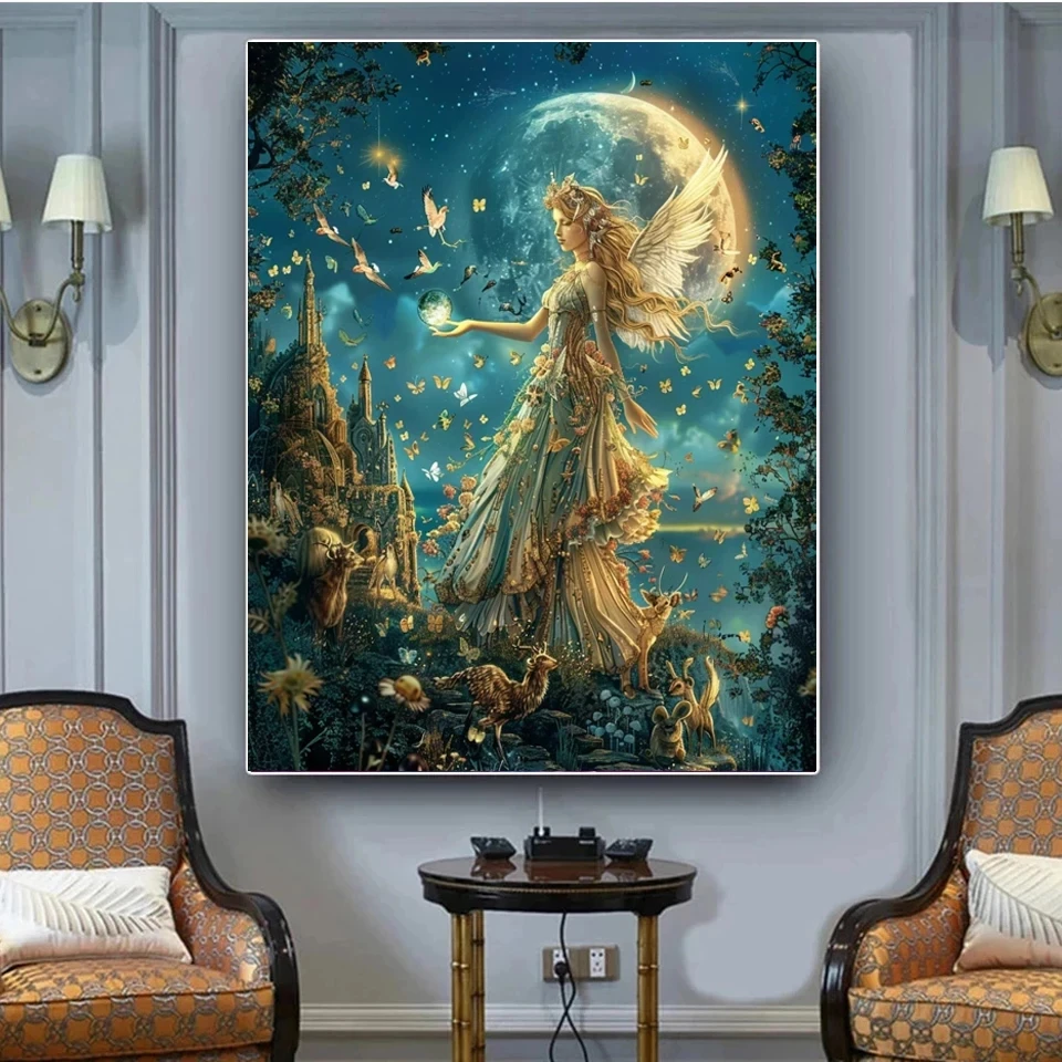 Diamond Mosaic Painting New 2024 Dream Angel Animal Rabbit Moon DIY Full Diamond Art Embroidery Cross Stitch Kit Home Decoration