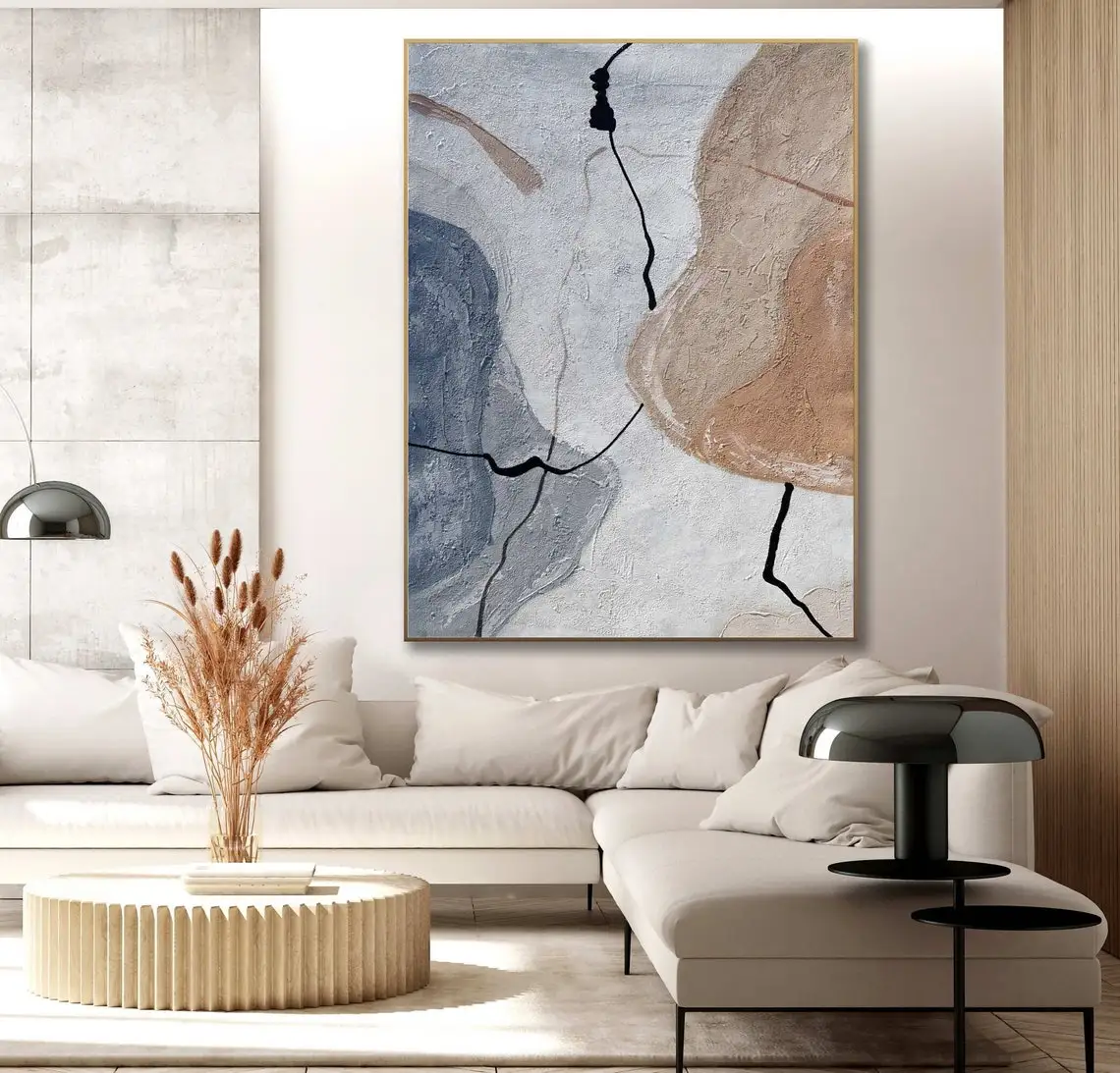 Hand Painted Abstract Painting On Canvas Art Mid Century Boho Wabi Sabi Scandinavian Style Wall Art Modern Living Room Decor