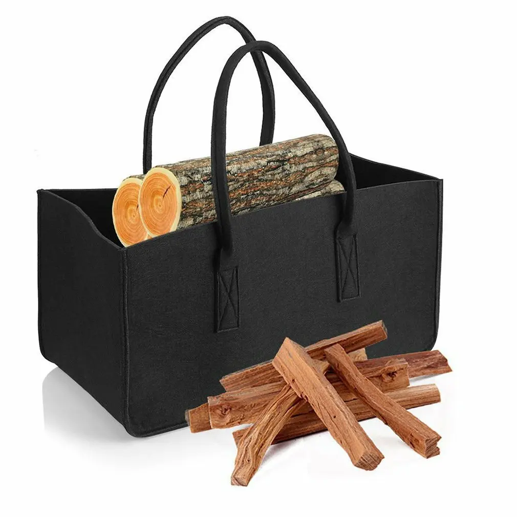 

Durable Non-woven Wood Fire Storage Bag organizer Felt Double Handle Opening Shopping Bag Felt Wood Fire Storage Bag