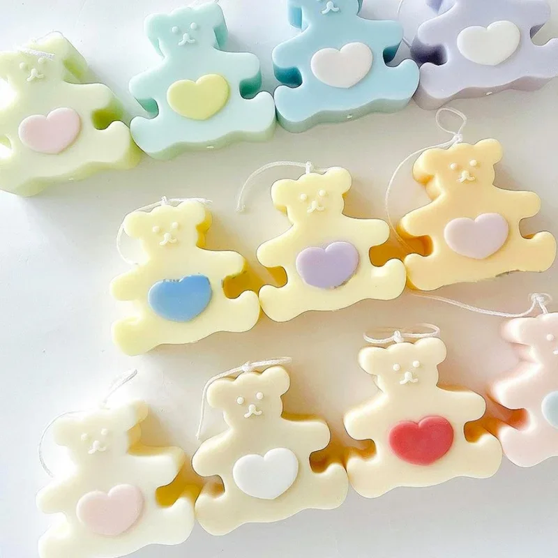 Cartoon Little Bear Silicone Candles Mold Soap Mold DIY Columnar Love Bear Head Geometry Candle Making Gifts Craft Home Decor