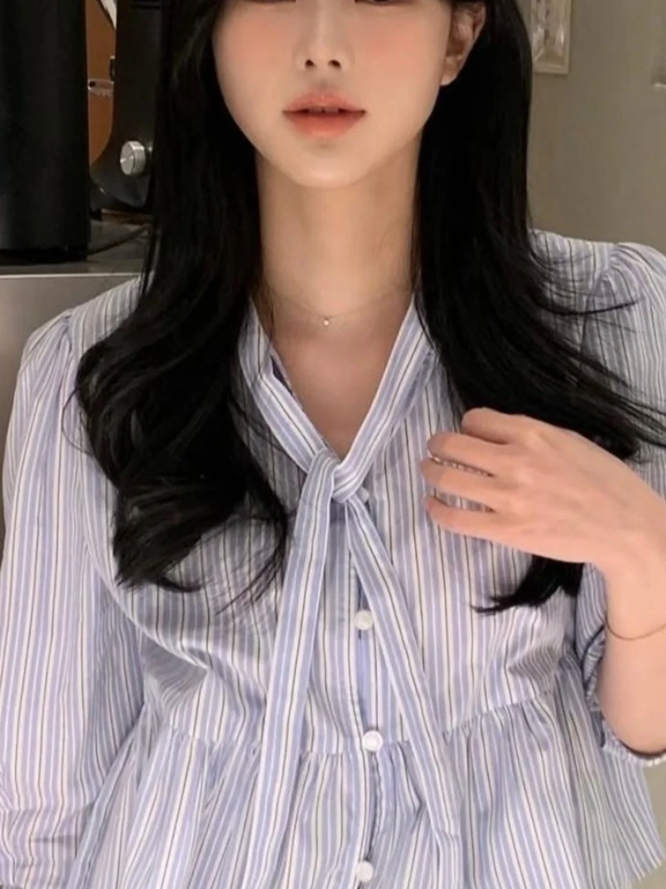 Chic Spring Anti-Aging Loose Fit Striped irt Women's Patchwork Belted Svel Floral  Casual Versatile Faionable