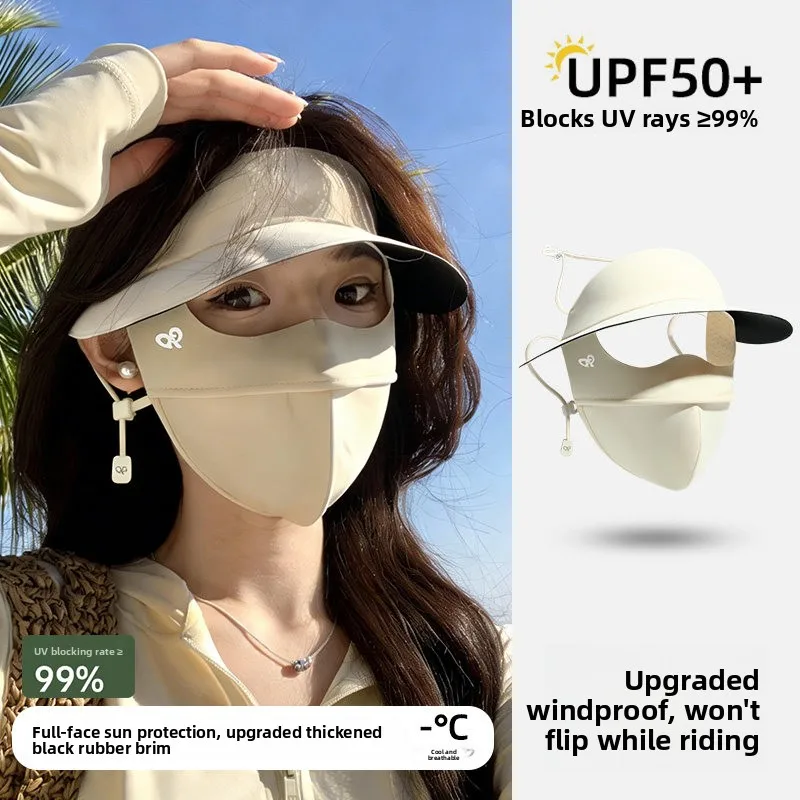 Women's Summer 2026 New Full Face UV Protection Hat Mask Integrated Breathable Ice Silk Face Bikini Sunscreen Accessory