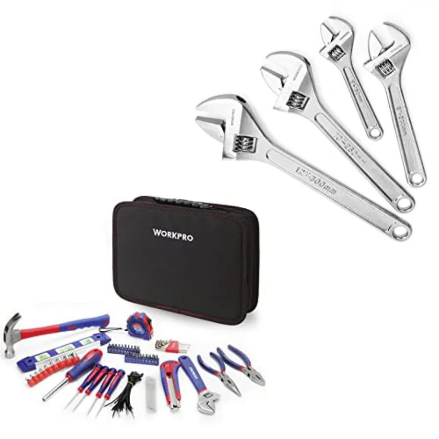 

100 Piece Kitchen Home Tool Kit Drawer Household Hand Tool Set with Easy Carrying Pouch and 4-piece Adjustable Wrench S