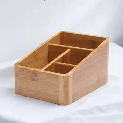 1 قطعة صندوق تخزين مكتبي من الخيزران منظم مخزن للمكياج حقيبة متينة متفحمة حامل زاوية مستديرة