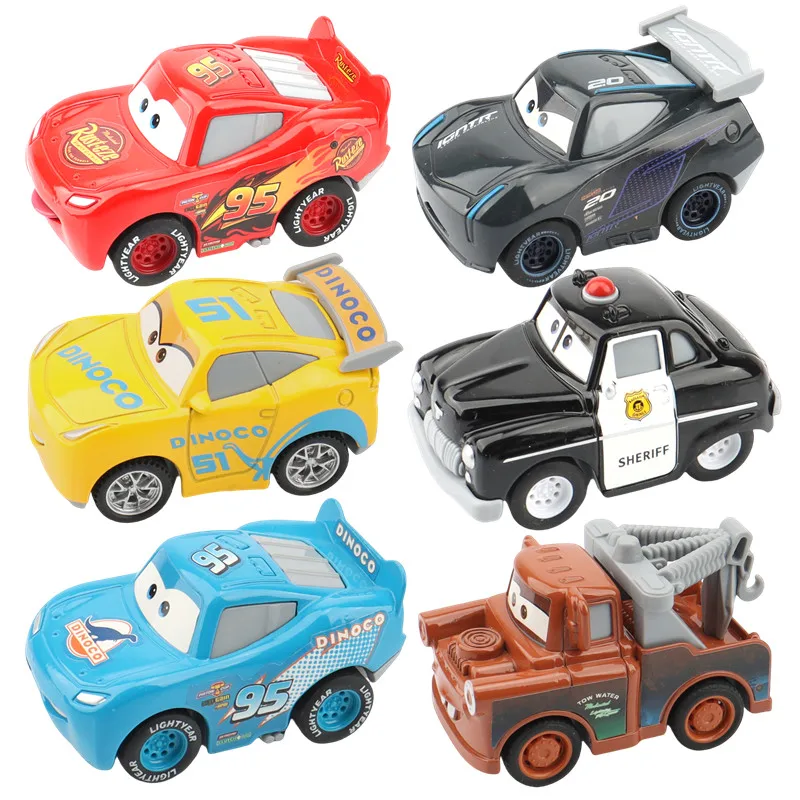6.5 cm Originele Disney Pixar Cars Mini McQueen Mater Jackson Sheriff Metal Pull-Back auto Speelgoed voor Jongens Kerstcadeau