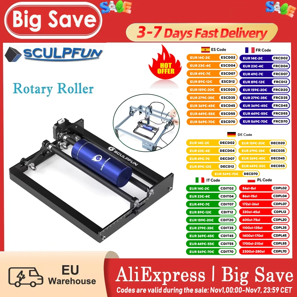 Sculpfun Laser Rotary Roller Laser Engraver Y-Axis Rotary مع 360 ° الدورية للنقش بالليزر للأشياء الأسطوانية والعلب #1