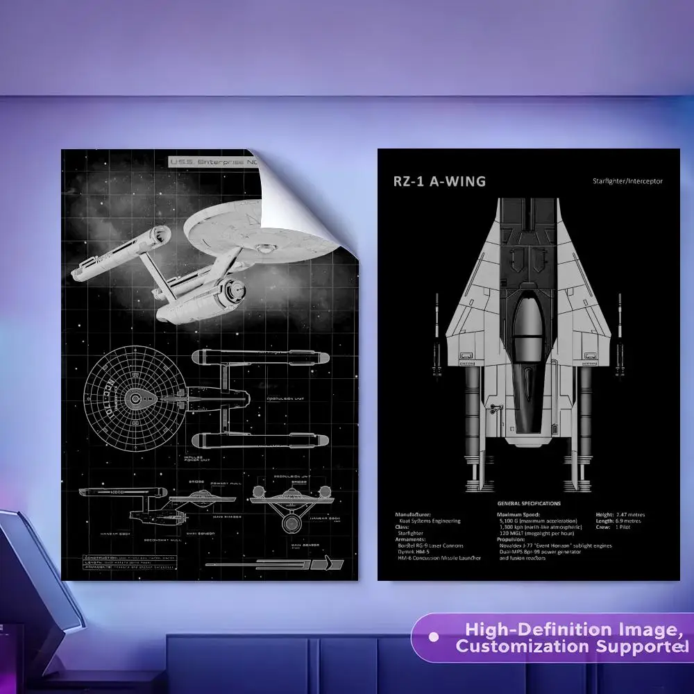 Handsome Spaceship Alien Fighter Painting Calligraphy HD Canvas Poster Crease Free Waterproof All Space Wall Decor
