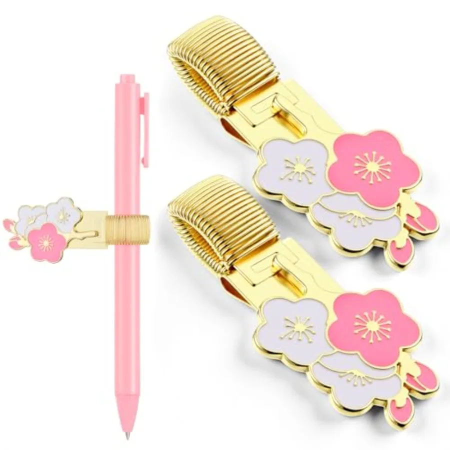 

2 Pcs Pen Holder for Notebook, Adjustable Metal Pen Holder Clip Spring Loop Flower Pencil Clip Organizer for Notebook Clipboard