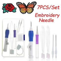 7 sztuk/pudło zestawy Punch Needle do haftowania DIY magiczny haft Punch Needle ubrania dziewiarskie szycie szycie narzędzie do szycia