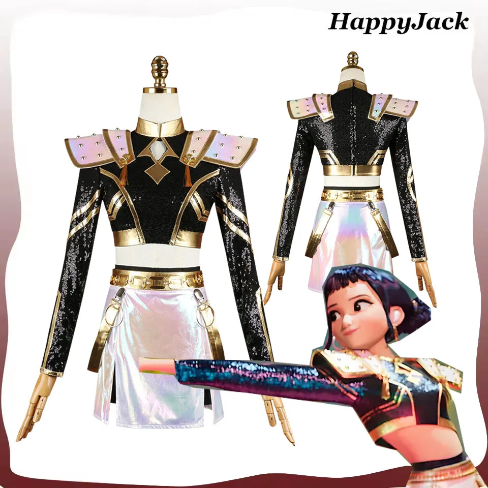 

Костюм для косплея Zoey Demon 2025, аниме Hunters KPop, ролевая игра, черное золото, командная форма для женщин и девочек, сценический костюм на Хэллоуин