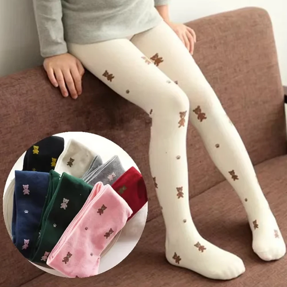 Girls Tights Cartoon Bear Stockings Kids Pantyhose 2024 Spring Autumn Winter 2 To 9 Years Children\'s Tights Cotton Clothing