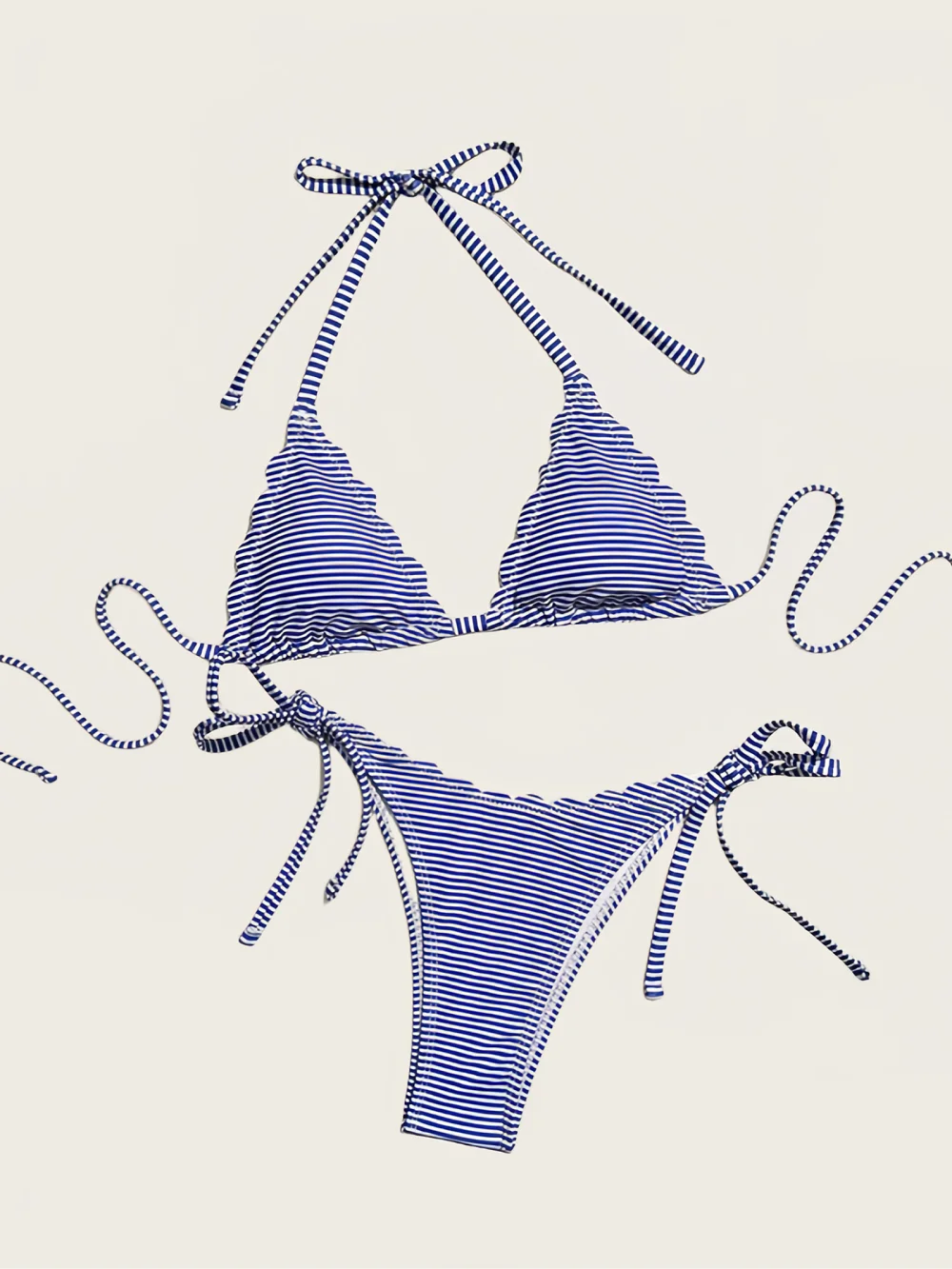 Nova tendência moda azul e branco string bikini define feminino push up maiô verão sexy halter bikini praia banho 2 peças