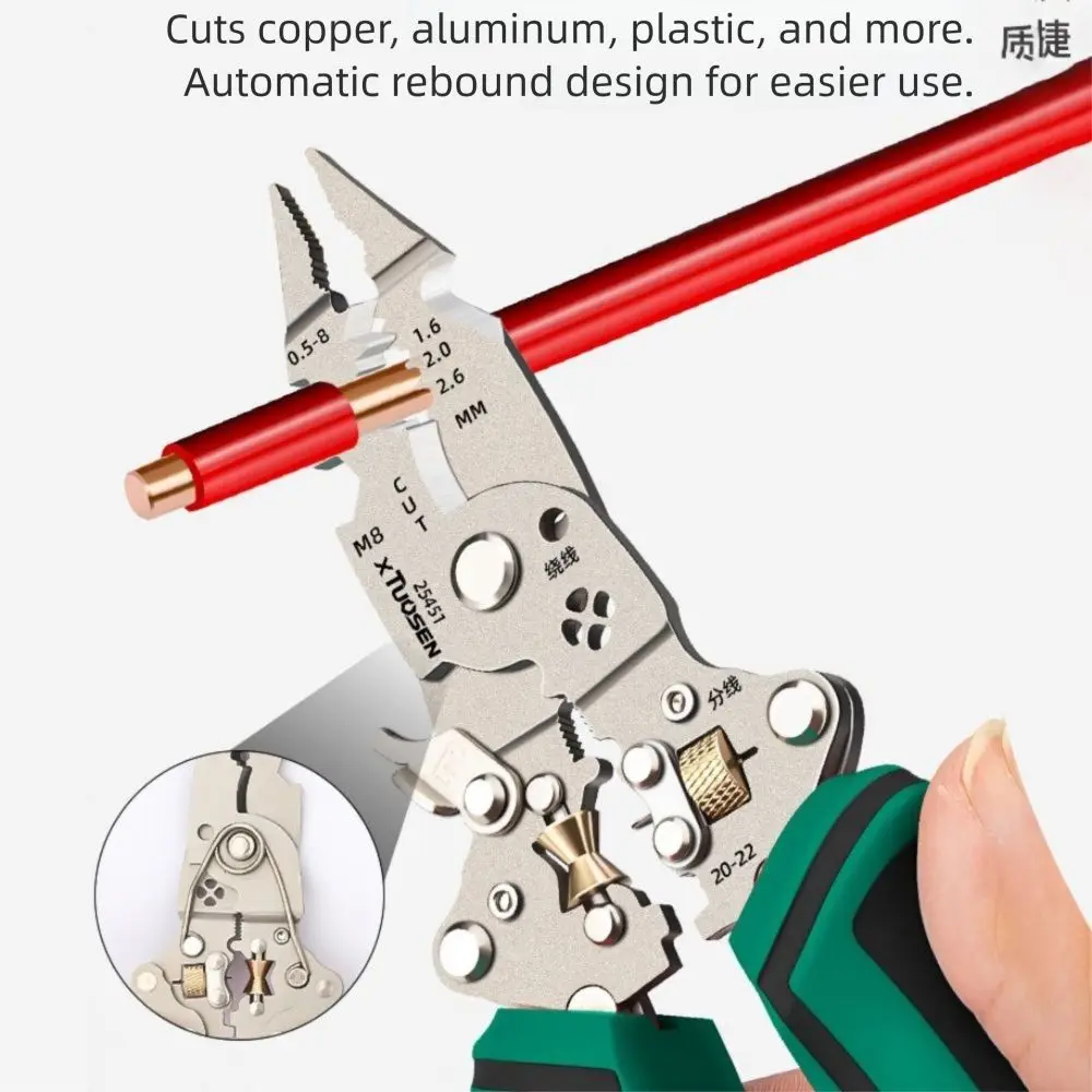 

High Carbon Steel Electrical Cable Stripper Foldable 10 in 1 Function Multifunctional Wire Stripper Electricity Measurement