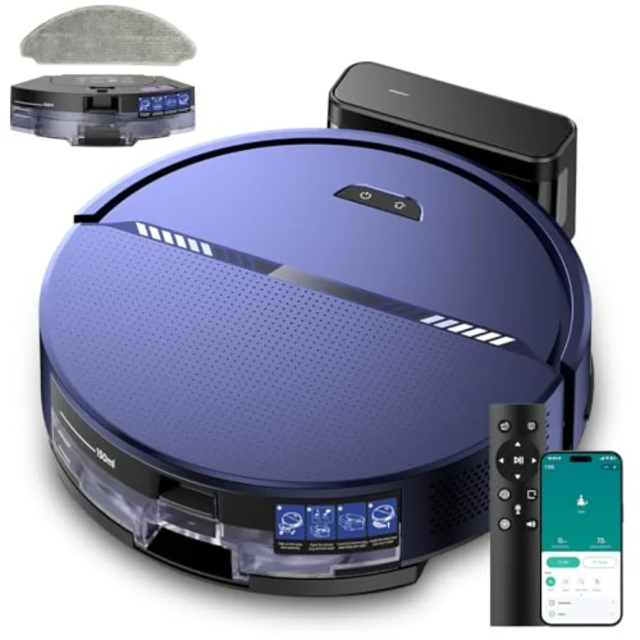 Robot Vacuum and Mop Combo 8000Pa Suction Automatic Vacuum Robot with Mop 2 in 1 APP/Voice/Remote Control Self-Charging Slim Id