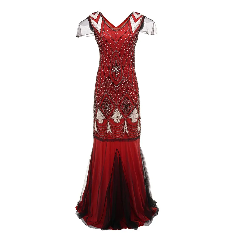 

New Handmade Embroidered Beaded Sequins Women's Dress Banquet Dress Sexy V-Neck Long Dress Style Birthday Dress for Women