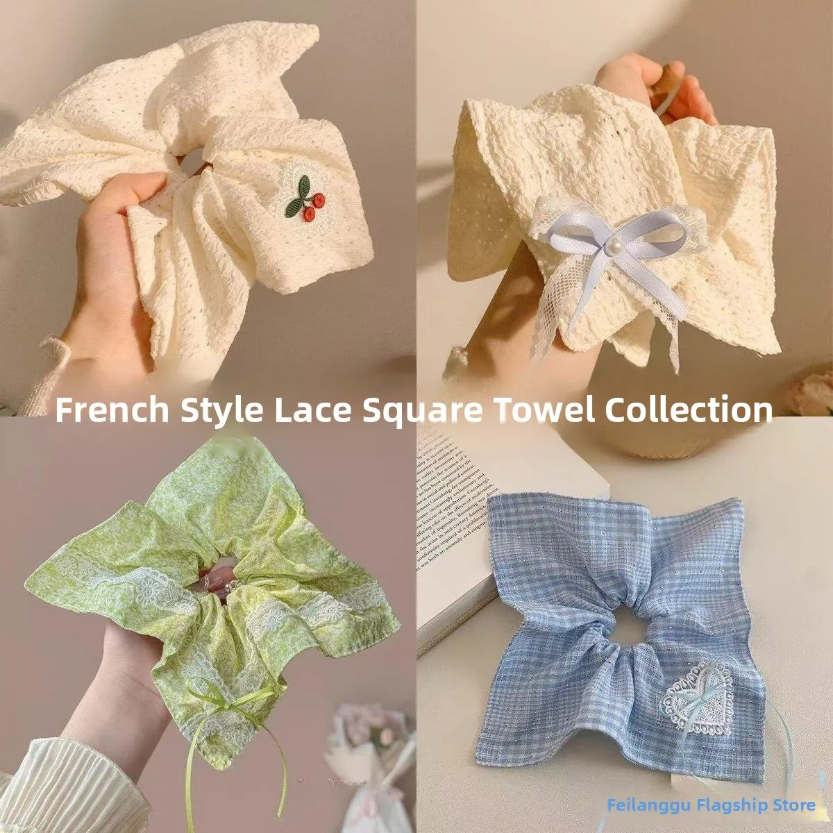 

Blue Square Scarf Hair Ties Knot Large Elastic Hair Ba Korean Sle Square Ponytail Headba Hair Accories