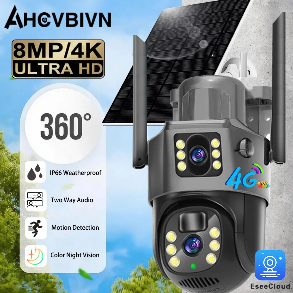 

4K 8MP Dual Screen Solar Camera Outdoor Wireless WiFi PTZ Dual Lens Security Protection Auto Tracking CCTV Cameras