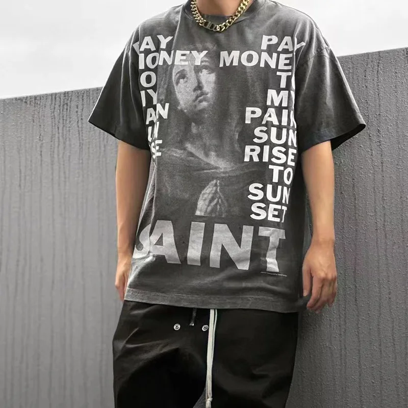 Pay Money To My Pain Saint T-Shirt Men Women Best Quality Oversized 100% Cotton Tee Tops Vintage Washed Black Graphics T Shirt