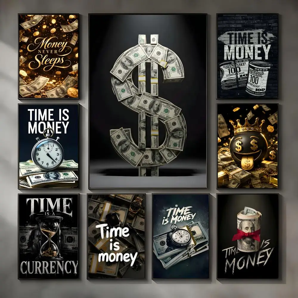 Philosophical phrase Time Is Money Poster Modern Interior Wall Decor & Trendy Home Highlights