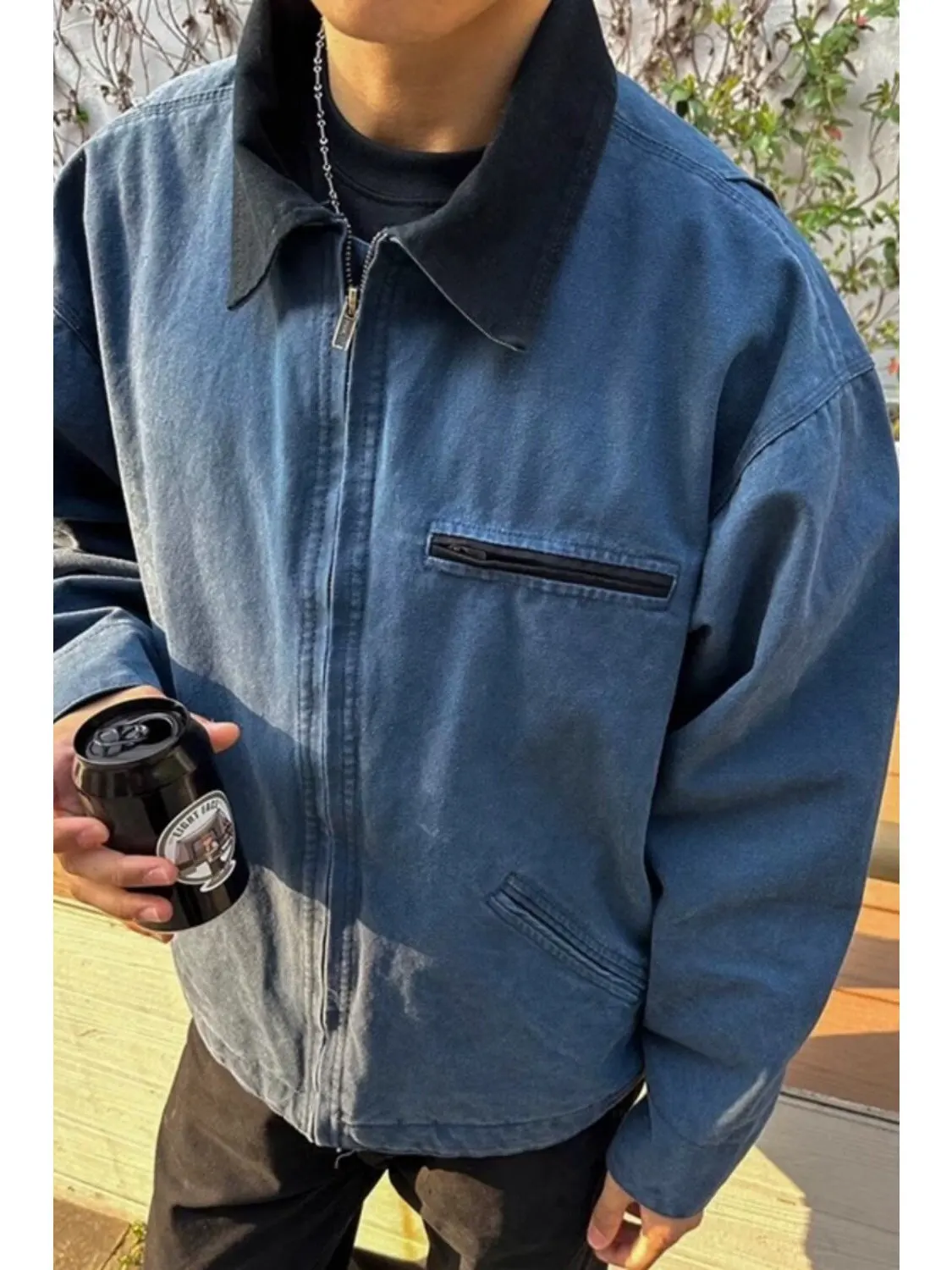 

Retro American Detroit Men's Jaet Casual Canvas Workwear Loose Fit Spring Autumn Versatile Outerwear Cotton Long Sve Zipper