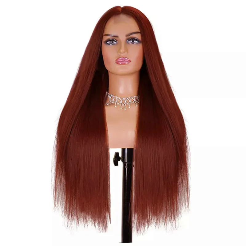 شعر مستعار غريب مستقيم للنساء السمراوات ، شعر ياكي صناعي ، ألياف مقاومة للحرارة ، شعر مستعار أفريقي بني طبيعي ، استخدام يومي ، 28 بوصة ، 30 بوصة