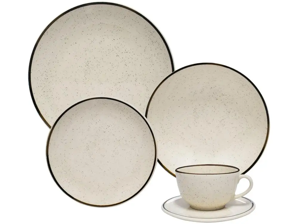 20 Pieces Ceramic Oxford Dining & Tea Set Beige and Brown Round Unni Breeze