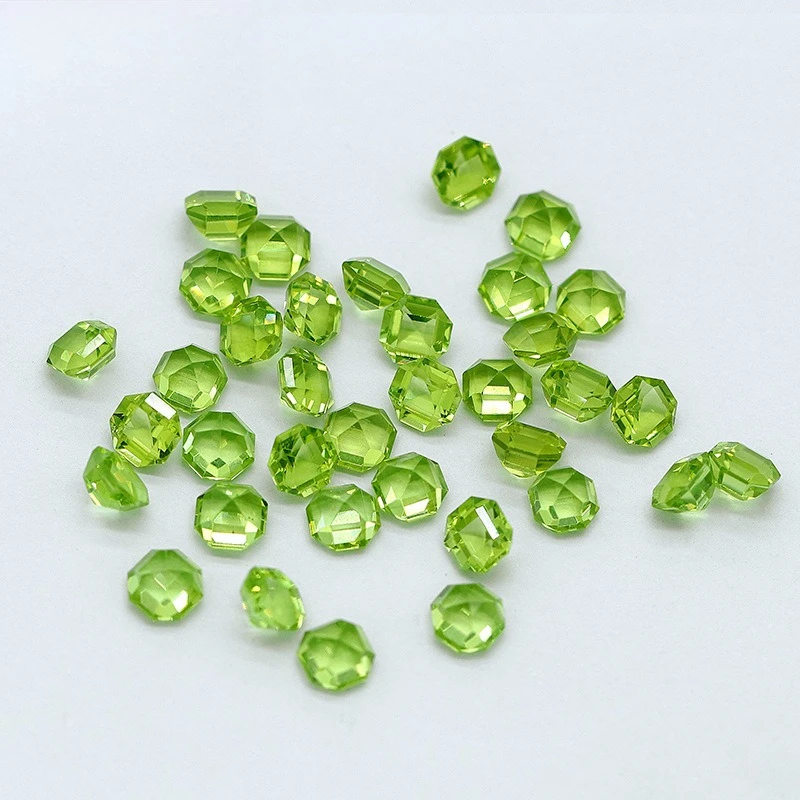 Natural Peridot Asscher Cut Loose Gemstone Cabochon For Ring Necklace Jewelry Inlay DIY Craft Matching Stone