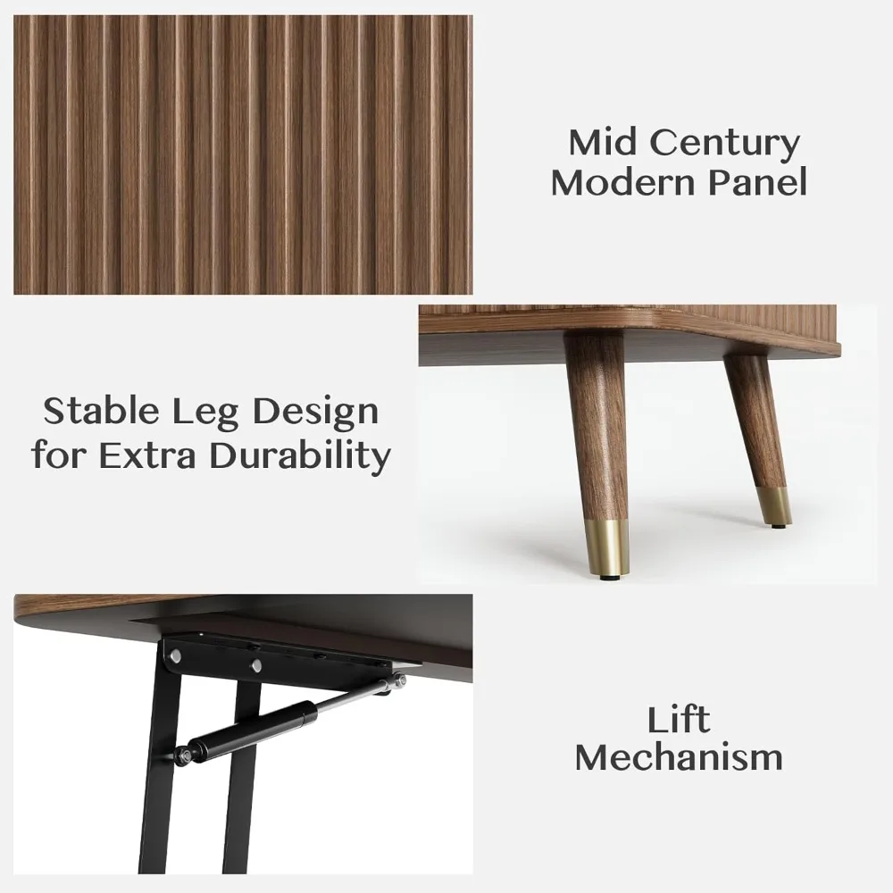 ارفع طاولة القهوة مع رف تخزين ومقصورات مخفية، وطاولة طعام مستطيلة حديثة لغرفة المعيشة في العصور الوسطى #5