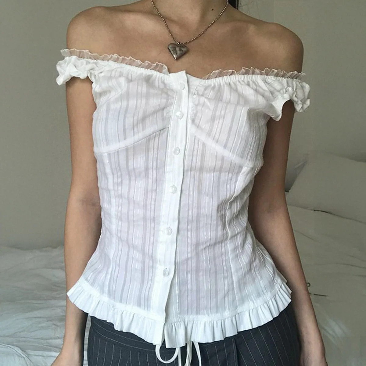 

Women's T-Shirt Clothes Woman Clothing Top Women Basic All-Match Tops Female Casual Y2K Off-Shoulder Sleeveless Cardigan Shirt